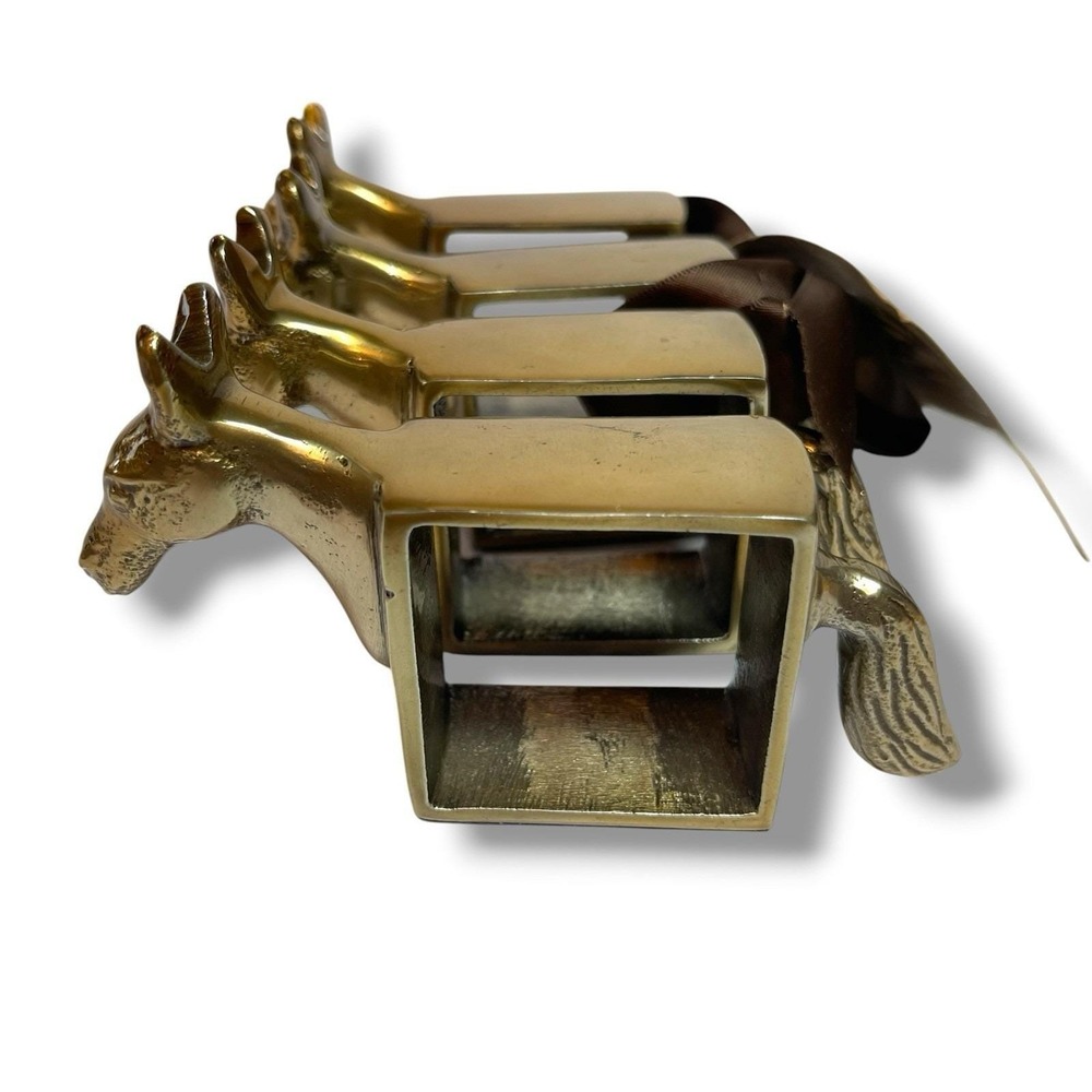 New Boxwoods Set of 4 Brass Tone Horse Napkin Rings Equestrian Table Decor - Picture 4 of 8